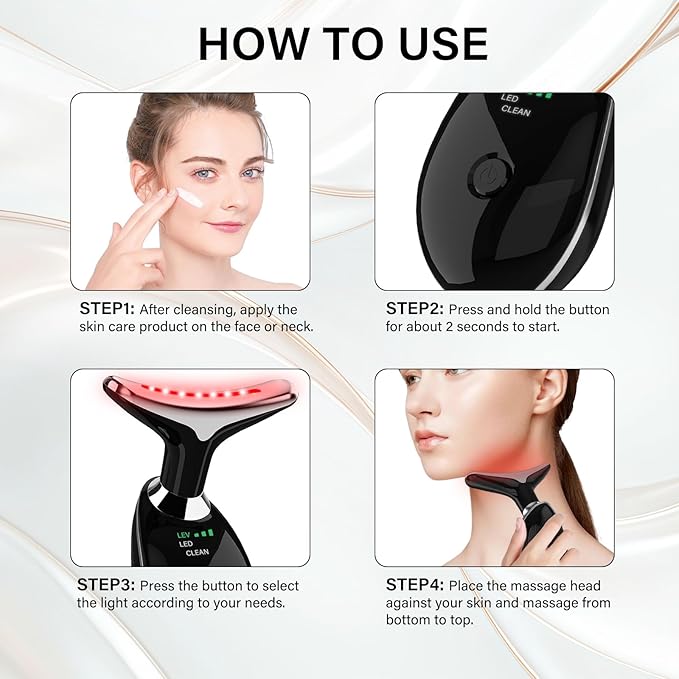 Neck&Face Massager with 7 Colors-Multi-Functional Skincare Tool,Home Beauty Device for Wrinkles&Relaxation (Black)