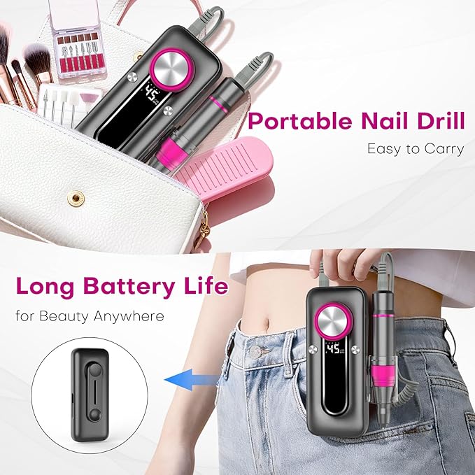 TUOBEO Nail Drill Electric Nail File Kit 45000 RPM Professional Efile Nail Set,Cordless Portable Rechargeable Acrylic Gel Nail Polish Remover Machine Pedicure Manicure Tool for Salon Home Gray