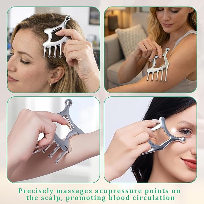 Gua Sha Tool With Handle,5in1 Scalp Massage Tool,Metal Gua Sha,Gua Sha Facial Tools,Stainless Steel Gua Sha,Head Massager Scalp For Head&Face&Body Deep Relaxation And Relieving Fatigue & Pain