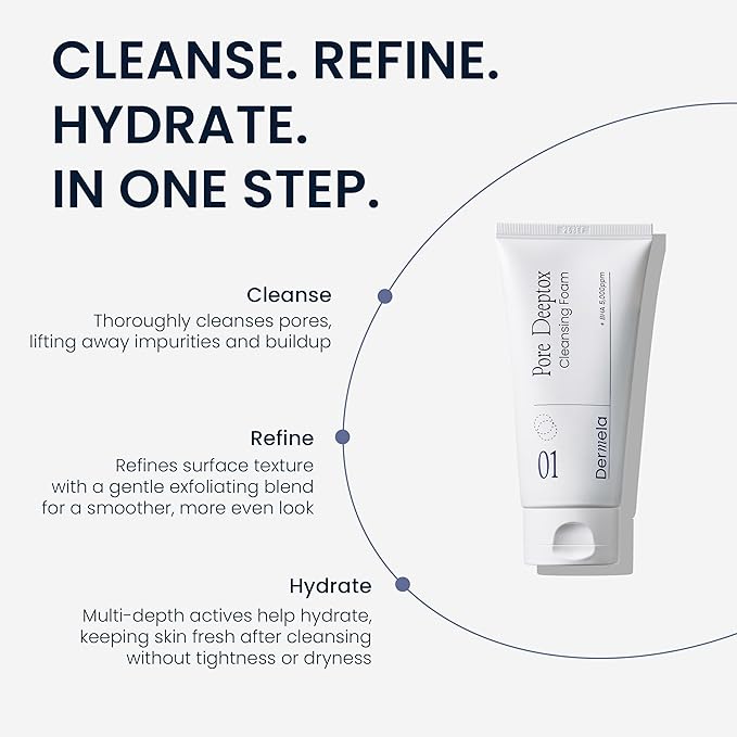 Pore Deeptox Cleansing Foam, Charcoal + BHA & Succinic Acid, One-Step Pore-Purifying Cleanser, 10-Weight Hyaluronic, 4.06 fl oz (120 mL) | Korean Face Wash for Oily & Sensitive Skin
