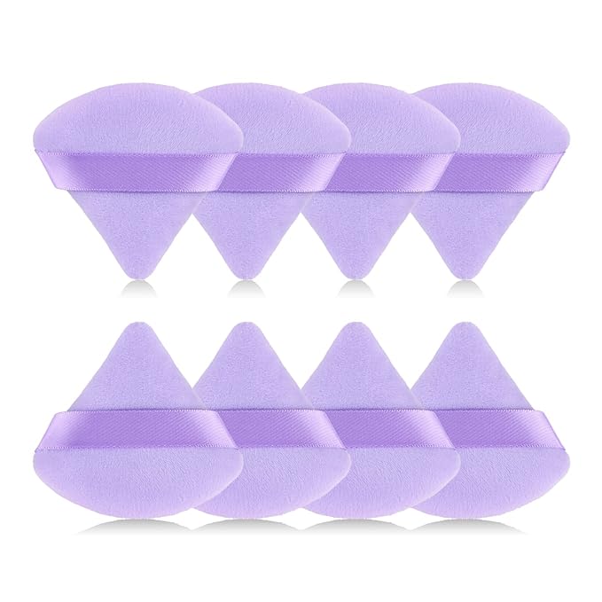 RAREIUS 8pcs Triangular Powder Puff Face Soft Velvet Makeup Puff for Loose Powder Body Powder Makeup Sponge for Contouring Wet Dry Foundation Blender Sponge Beauty Makeup Tool.(Purple)