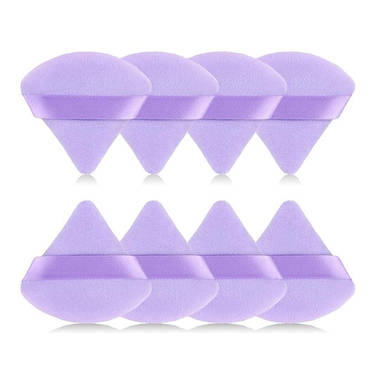 RAREIUS 8pcs Triangular Powder Puff Face Soft Velvet Makeup Puff for Loose Powder Body Powder Makeup Sponge for Contouring Wet Dry Foundation Blender Sponge Beauty Makeup Tool.(Purple)