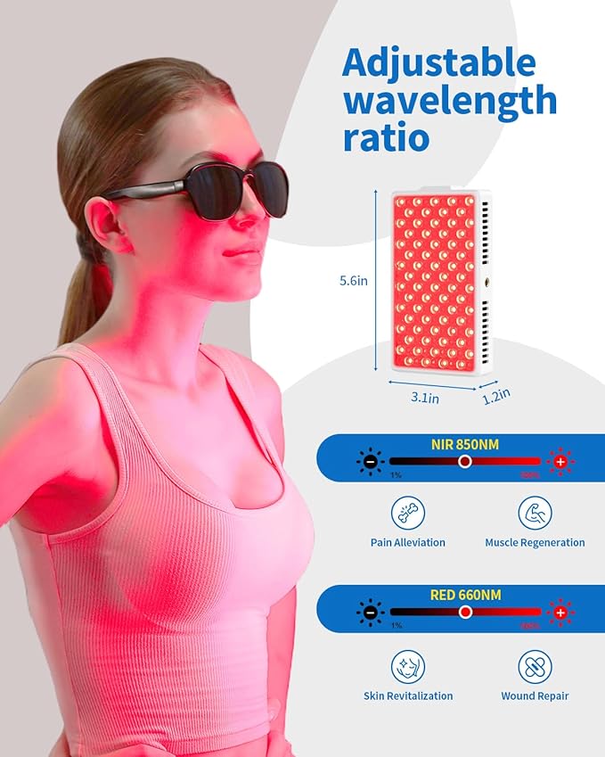 Red Light Therapy for Face and Body, Portable Red Light Therapy Panel, 660nm Red Light and 850nm Infrared Light for Pain Relief, Skin Care, Red Light for Sleep, Rechargeable and Great for Travel