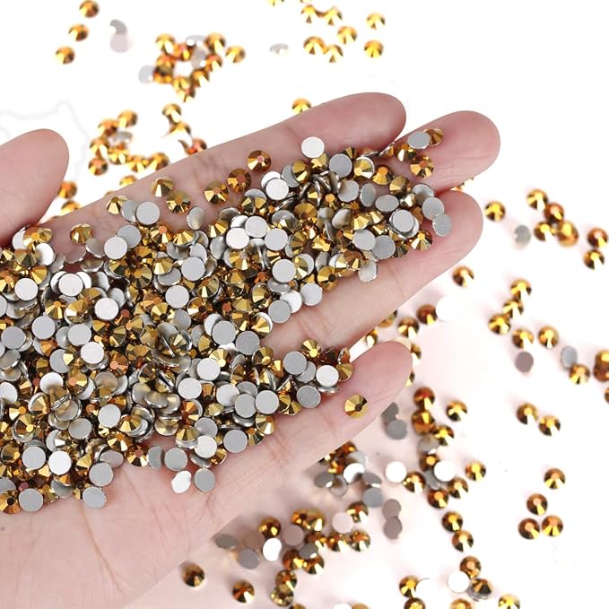 Novani Rhinestones Flatback Rhinestones Glass Nail Gems Stones Jewels Round Gemstones Non-Hotfix Crystal,SS10,1440 Pieces,Gold