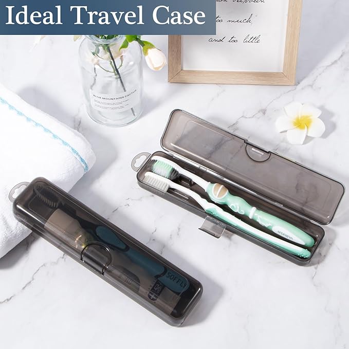 Gamdee Toothbrush Travel Case 2 Pack, Clear Black Toothbrush Case Holder Travel Size Plastic Toothbrush Holder Toothpaste Storage Container Portable for Traveling, 7.87 x 1.85 x 1.18”