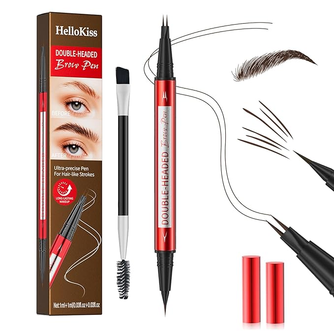 DUDUDU Eyebrow Pencil for Women - Microblading Eyebrow Pen with Dual-Ended Design featuring 2-Fork Tip & Fine Single Brush-Tip, Waterproof, Creates Natural Hair-Like Strokes, Long-Lasting Dark Brown