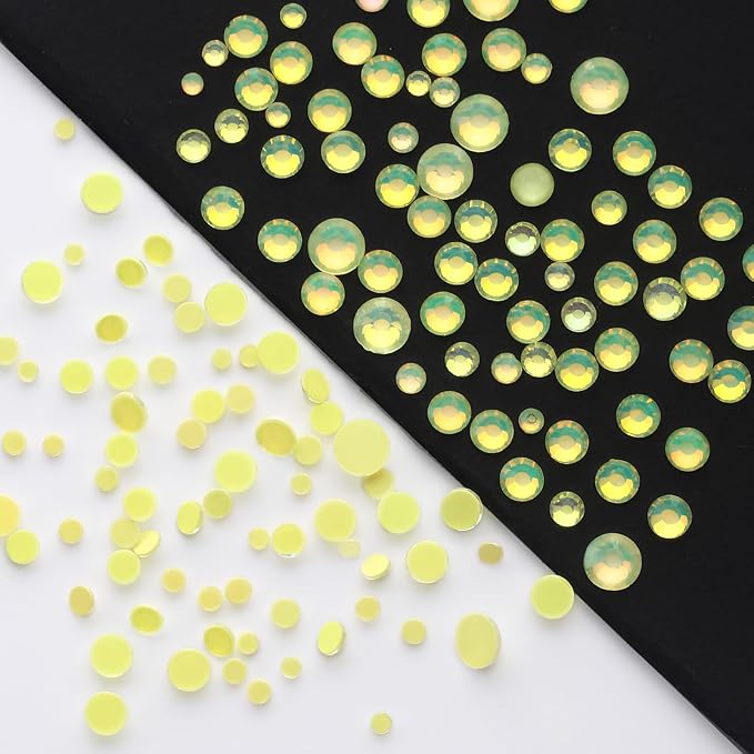 Meibite F Yellow Flatback Rhinestones, Glass Rhinestones for Nail Art and Craft, Glue Fix, Loose Crystal Gemstones(F Yellow, SS8, 1440pcs, 2.3-2.5mm)