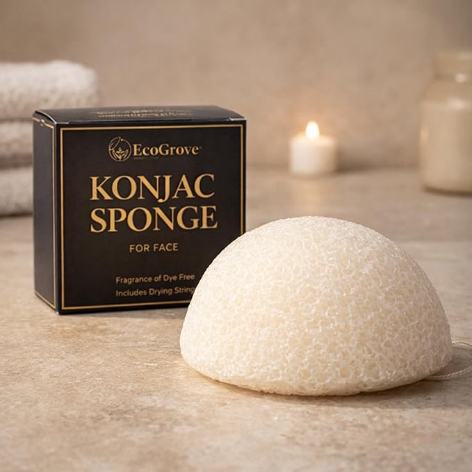 EcoGrove Konjac Face Sponge – Natural Luxury Facial Cleansing Puff, Soft Exfoliating Sponge for Sensitive Skin, Plant-Based Makeup Remover, Biodegradable, Dye-Free, Fragrance-Free, Sulfate-Free