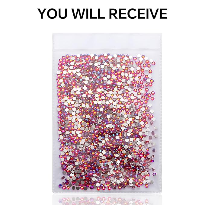 1440Pcs Red Ab Crystal Rhinestones,Glass Flatback Rhinestones Mini Gemstones for Nail Face Makeup Art Crafts Clothes Decoration -(SS8,2.4mm,Red Ab)
