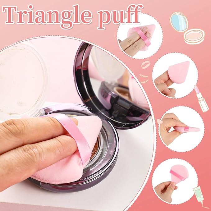 6 Pieces Powder Puff Face Soft Triangle Pink Valentines Day Gifts for Loose and Body Powder, Velour Makeup Sponge Set Setting Powder Puff Makeup Tools