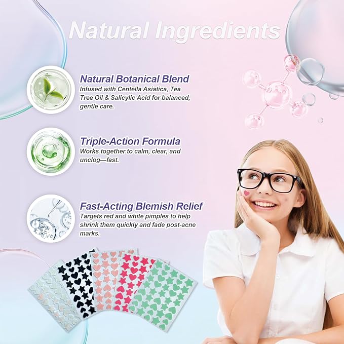 Pimple Patches for Face, Multi-Color Hydrocolloid Acne Patches, Zit Covers & Spot Stickers for Discreet Blemish Care with Tea Tree Oil, Salicylic Acid & Centella, 3 Sizes (10mm, 12mm, 14mm), 200 Count