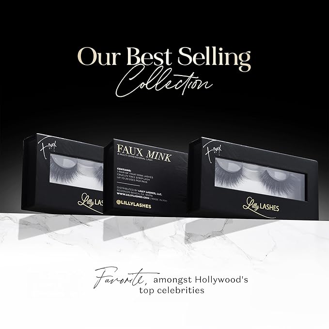 Lilly Lashes 3D Miami Flare Faux Mink Strip Eyelashes, False Eyelashes Dramatic Look, Reusable False Lashes, Fake Lashes Pack, Lash Strips with Luxury Silk Like Fibers, No Lash Glue Included