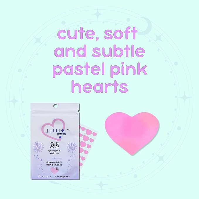 Jelli Patch Cute Heart Pimple Patches For Face - Acne Skincare Sticker - Hydrocolloid Heart Shape Acne Stickers - Absorbing Day Or Night Zit Spot Treatment - Unscented - 36 Count - For Blemish Areas