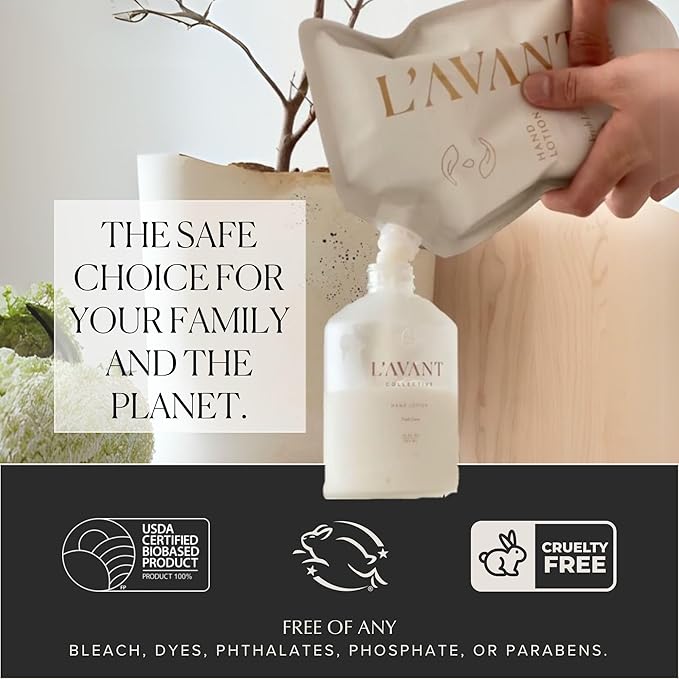 L'AVANT Collective Luxury Hand Lotion Refill - Fresh Linen High Performing Moisturizing Hand Cream for Dry, Cracked Hands Fragrance - Shea Butter Heal & Restore Softens Skin Fresh Linen 20 Oz