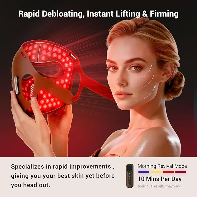 3D LED Red Light Therapy Mask, FDA-Cleared, Anti-Aging & Blemish Repair, 5 Modes Red, Blue, Yellow & 1072nm Near-Infrared Lights, Eye-Protection, Portable 360 LEDs Face Mask for Home Travel