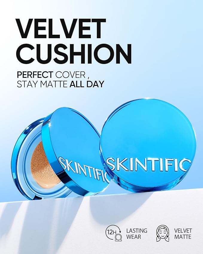 Velvet Matte Cushion Foundation Blue #04 Beige| Full Coverage,12H Oil Control,Ideal for Oily & Combination Skin,Waterproof,Long-Lasting, Lightweight, Hydrating,Transfer-Proof