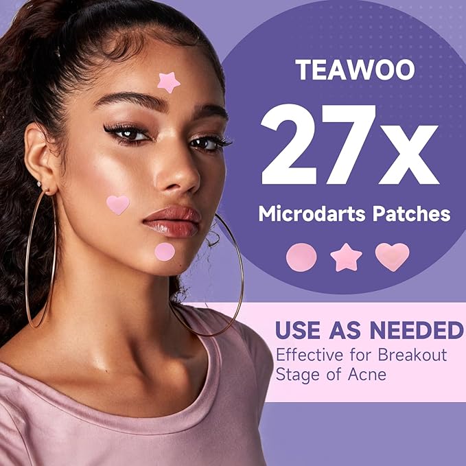 TEAWOO 27-Count Microdart Acne Patches, Cute & Multishaped, Hydrocolloid Pimple Patches with Salicylic Acid & Madecossoside, Microdart Zit Patches for Deep Blemishes & Early Stage Acne (Patented)