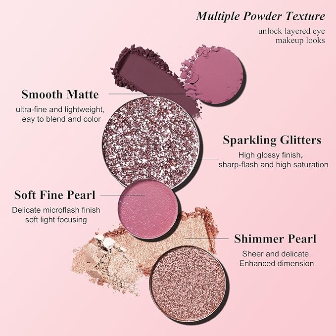 KYDA 12 Colors Dusty Rose Eyeshadow Palette, Sparkling Champagne Rose Gold Eyeshadow, Matte Pastel Violet Soft Pink Eye Shadow, Ultra-fine Smooth Blendable Powder, Pink Purple Eyes Glow Makeup