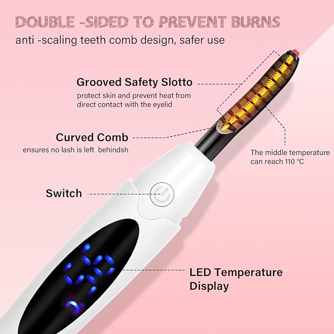 ShenlanBolt Heated Eyelash Curler for Women, Electric Lash Curler with 10s Fast Heating, 4 Adjustable Temp (65°C-95°C), 24H Curl, USB-C Rechargeable, Ergonomic Design, Travel-Friendly Makeup Tool Gift