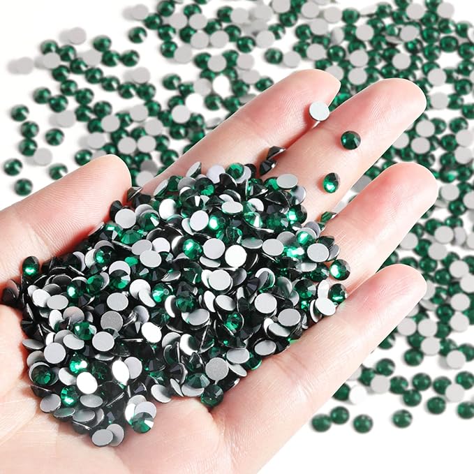 Beadsland Flatback Rhinestones Bulk,14400pcs Green Rhinestones for Nails Crafts Clothes DIY Decoration, Emerald, SS12,3.0-3.2mm