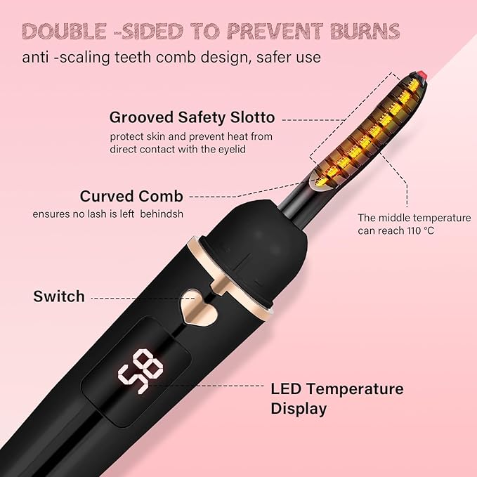 ShenlanBolt Heated Eyelash Curler for Women, Electric Lash Curler with 10s Fast Heating, 4 Adjustable Temp (65°C-95°C), 24H Curl, USB-C Rechargeable, Ergonomic Design, Travel-Friendly Makeup Tool Gift