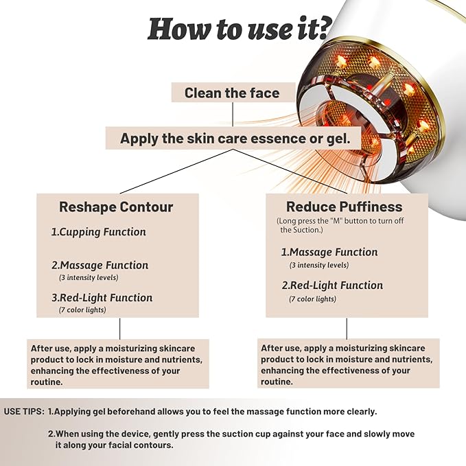 3 IN 1 Lymphatic Drainage Massager Contour Face Cupping Red-light Skin tightening facial tool Double Chin Reducer