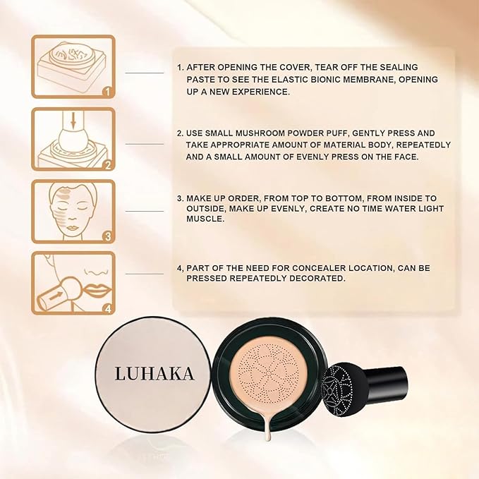 Foundation Cushion, CC Cream With Mushroom-Shaped Applicator, BB Cream Foundation, Lifts And Moisturizes, Long-Lasting And Evens Out Skin Texture (Brunet brown)