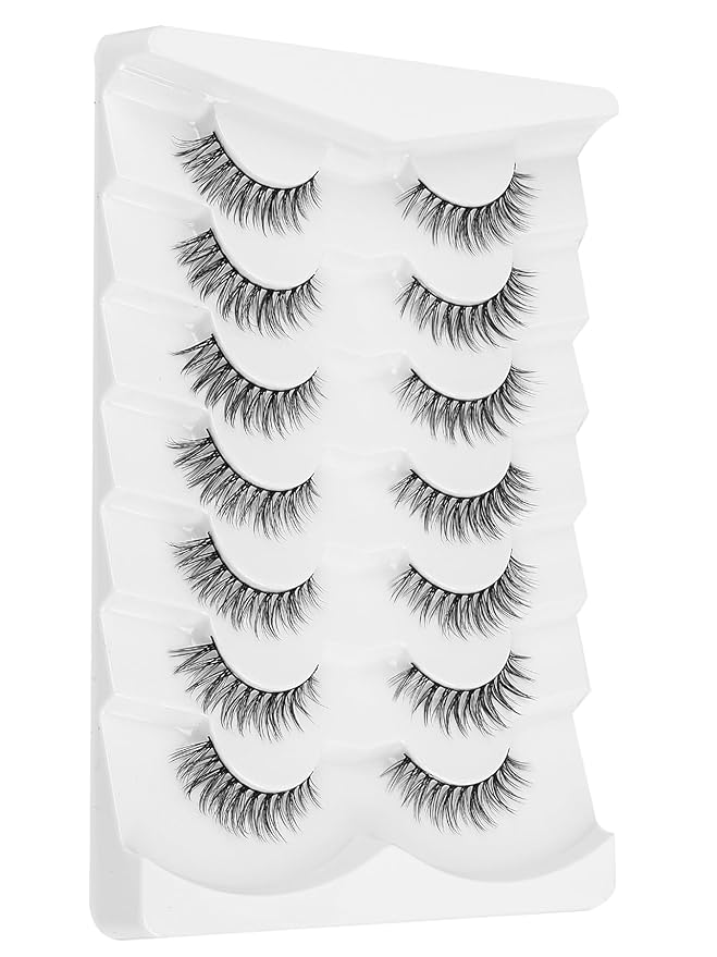 Eyelashes Natural Cat Eye Lashes False Eyelashes Wispy Lashes Flared Lashes Pack C Curl Eyelash Soft False Lashes 12mm Short Lashes Siligli 7 Pair