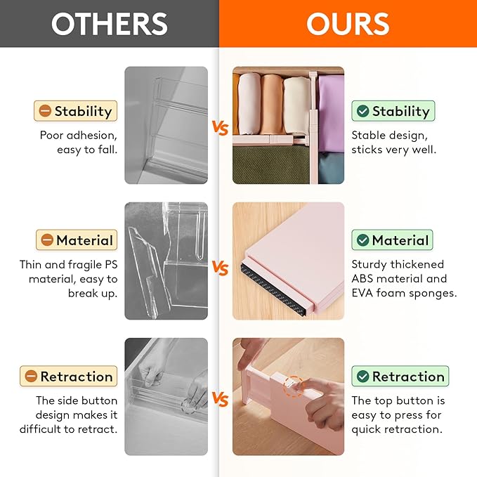 Lifewit 9 Pack Drawer Dividers 4" High, 11-17" Adjustable Drawer Organizers for Clothes, Expandable Dresser Separators in Bedroom/Bathroom/Kitchen/Fridge/Office Organization and Storage, Pink