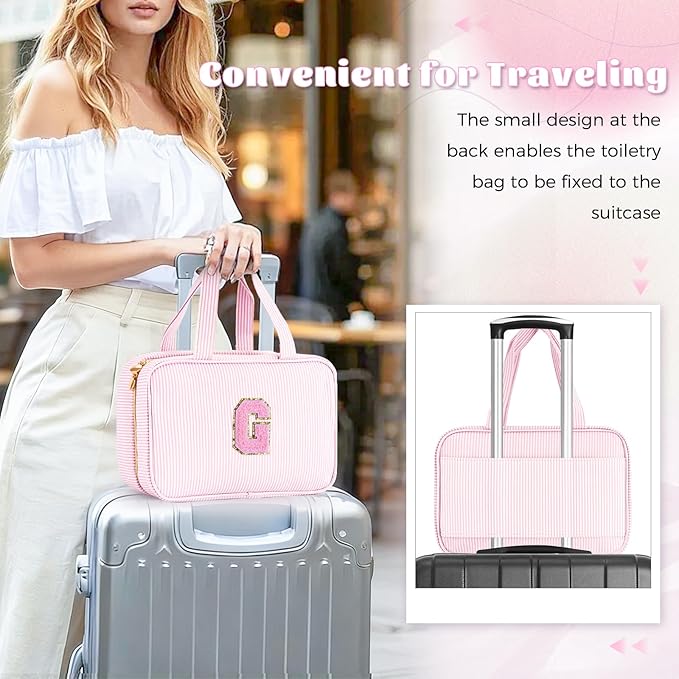 Personalized Toiletry Bag for Women - Monogram Cosmetic Bags Travel Makeup Pouch Brush Holder Birthday Gifts for Women Her Wedding Bridesmaid Friend Sister Teacher Wife - Pink G