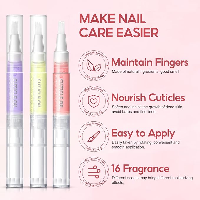 Peacecolor 16Pcs Cuticle Oil Pen for Nails Portable Nail Moist Nail Strengthener Nails Care Kit for Treatment Care Nail Softener and Strengthener