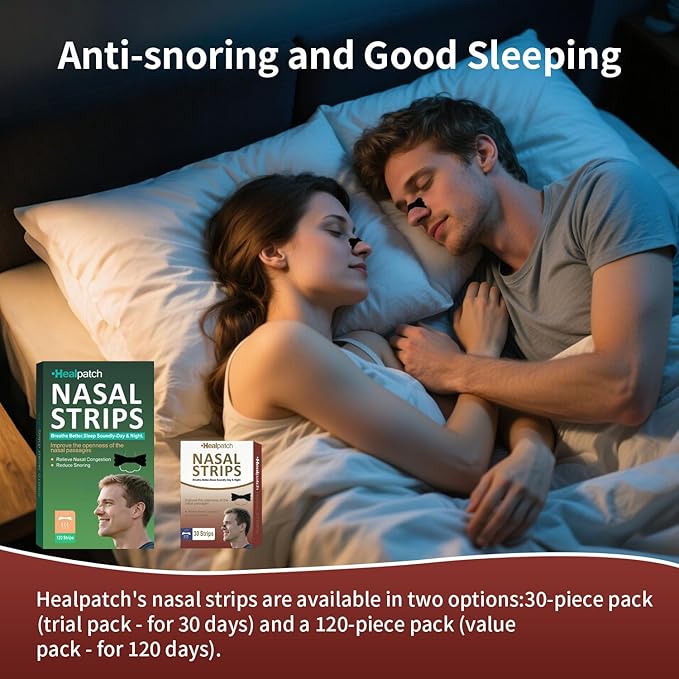 Nasal Strips for Snoring & Breathing Relief | Nose Tape for Nasal Congestion Relief | Effective Nose Strips to Open Airway, Improve Sleep & Anti Snoring (Black-30 Packs)