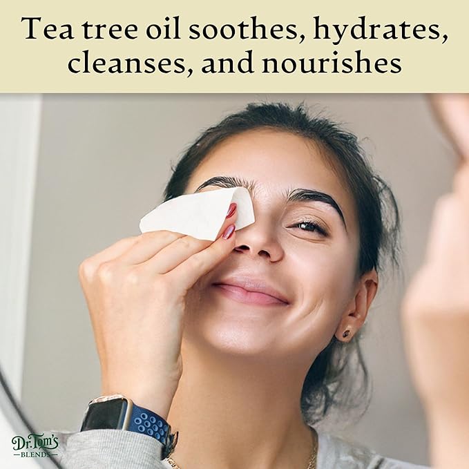 Dr. Tom's Blends 30pc Tea Tree Oil Eyelid & Lash Wipes - For Dry & Itchy Eyes, Individually Wrapped Eyelash Wipes, Makeup Remover & Daily Eye Cleanser