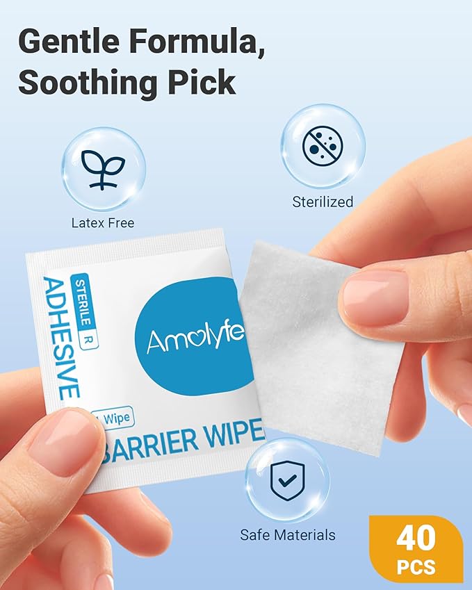 Skin Barrier Wipes - 40-Count Protective Skin Prep Wipes in Premium Hinged Tin Box, Enhance Adhesive Longevity & Create Protective Barrier for Reduced Irritation from Bandages and Tapes