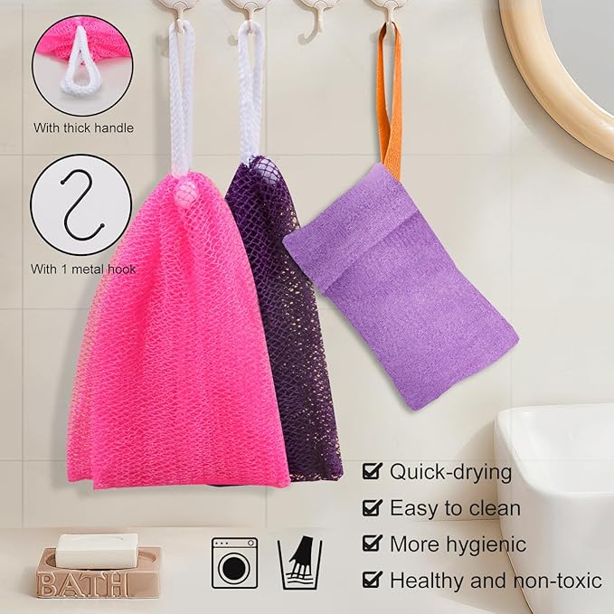 THURLADY African Net Sponge, 2 Pack African Bath Sponge Scrub Net, Gentle Exfoliation for Daily Shower Use, Navy and Green