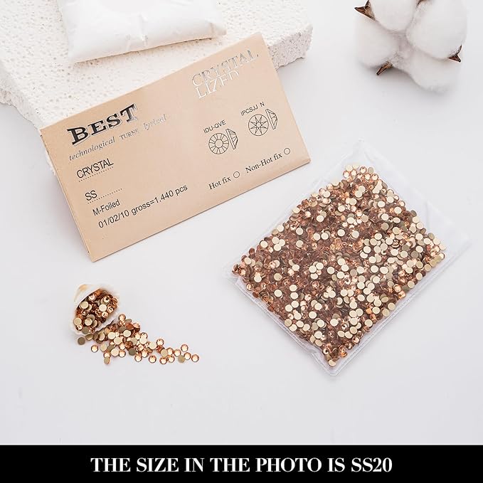 Novani Champagne Rhinestones 1440pcs Flat Back Round Rhinestone Style 2088 Sparkly Crystal Gemstones for Nail Art and Crafting SS20,4.6-4.8mm