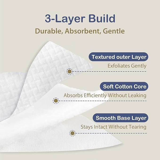 Ourmed Life Large Cotton Pads for Face, Soft & Lint-Free Cotton Rounds with Pressed Seam Design, Durable Facial Cleansing Squares for Face, Ideal Makeup Remover Pads, 3x3 Inch, 60 Count
