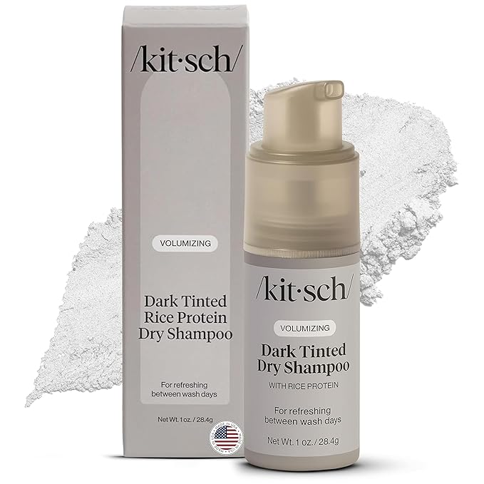 Kitsch Volumizing Rice Protein Dry Shampoo Powder - Dry Shampoo for Women & Men, Dark Hair, No White Cast, Absorbs Oil, Non-Greasy, Fragrance Free, Travel Size | Ideal Gifts for Women- Dark Tinted 1oz