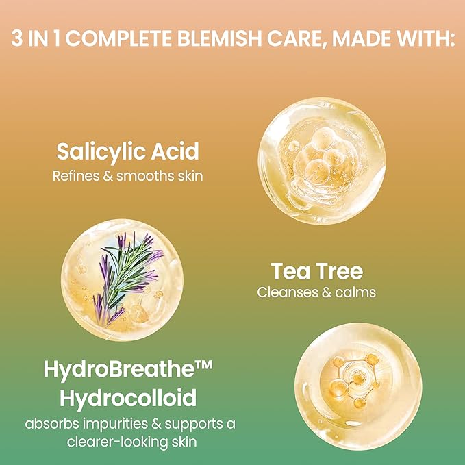 Nicerz® Pimple Patches – 3-in-1 Complete Blemish Care | HydroBreathe™ Breathable Hydrocolloid with Salicylic Acid & Tea Tree | Gentle, Sweat & Waterproof Acne Patch for Face & Body – 180 Count