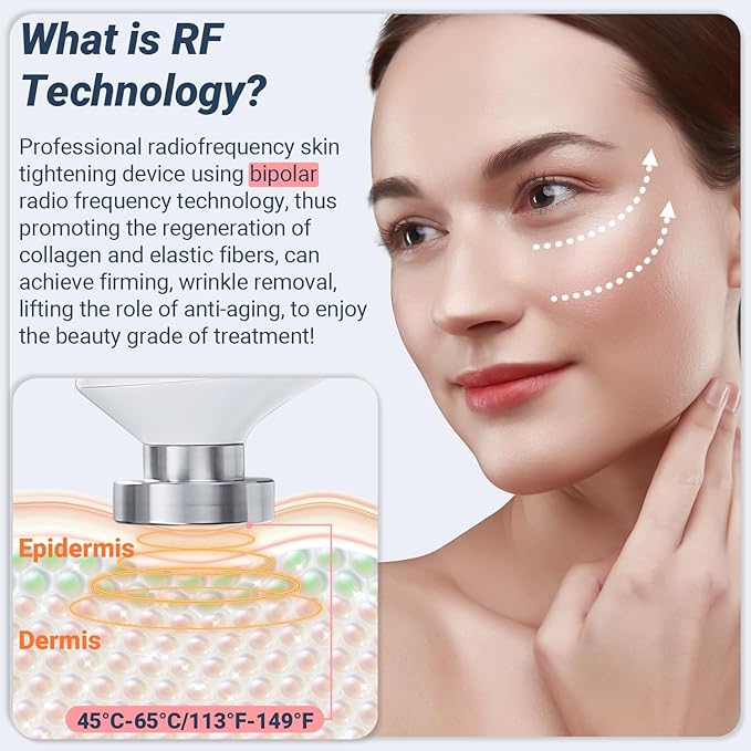 Radio Frequency Skin Tightening - TUMAKOU RF Radiofrecuencia Facial Skin Machine for Face and Full Body - with 3 Energy Levels & Timer