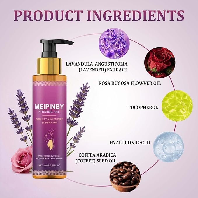 2 PCS Body Firming Oil - Fast-Absorbing Hydration to Tighten & Firm Arms, Chest, Thighs - Enriched with Vitamin E, Rosehip, Almond Oils - Post-Shower Treatment for Women 2x100ml
