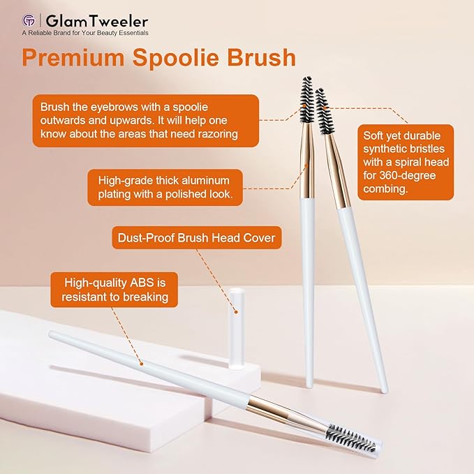 Women's Dermaplane Face & Eyebrow Razor Kit with GlamTweeler Slant Tweezers, Spoolie Brush, and Luxury Leather Storage & Travel Case + 10 Refill Blades (Silver)
