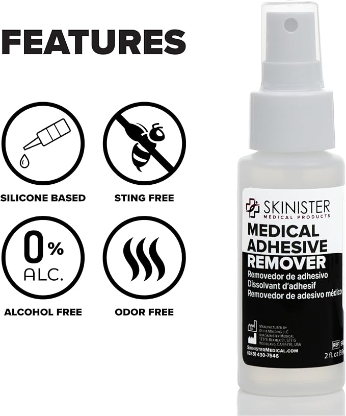 Medical Adhesive Remover for Skin | Wig, Ostomy, Tape, and Bandage Adhesive Remover | Silicone-Based, Hypoallergenic, Sting-Free | 4oz Spray