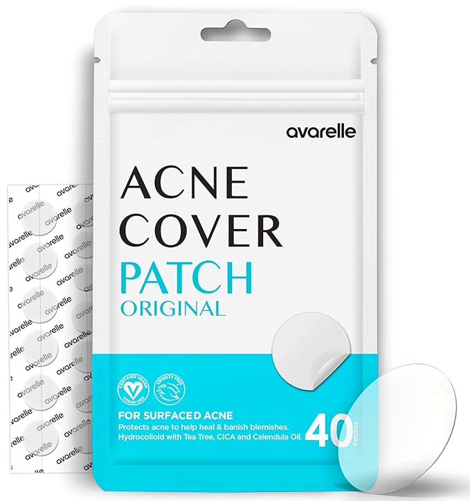 AVARELLE Pimple Patches (40 Count) Hydrocolloid Acne Patches, Acne Treatment for Blemishes and Zit with Tea Tree Oil, Calendula Oil and Cica Oil for Face, Vegan, C (40 CT + 80 CT + Fit + Variety)