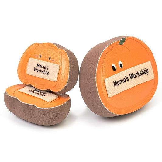 Cute Pumpkin Makeup Sponge 3-Pack, High-Density Rubycell for Cream Skin Finish, 1 Large + 2 Mini for Foundation & Concealer, Soft & Elastic for Dry Skin,Travel-Friendly