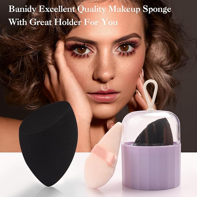Toiletry Sponges Set with Breathable Face Sponge Holder for Travel Foundation Organic Beauty Sponges for Makeup Soft Blender Sponges Professional Black