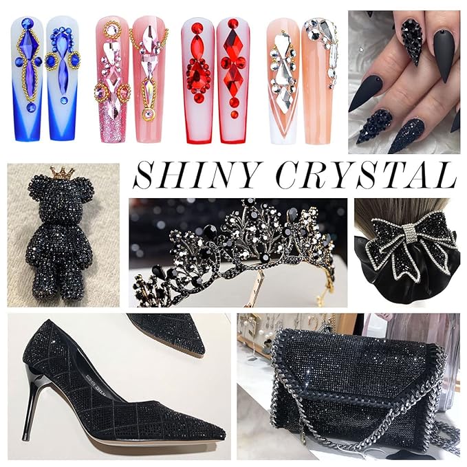 3000Pcs Black Crystal Rhinestones,Glass Flatback Rhinestones Mini Gemstones for Nail Face Makeup Art Crafts Clothes Decoration -(SS4,1.6mm,Black)