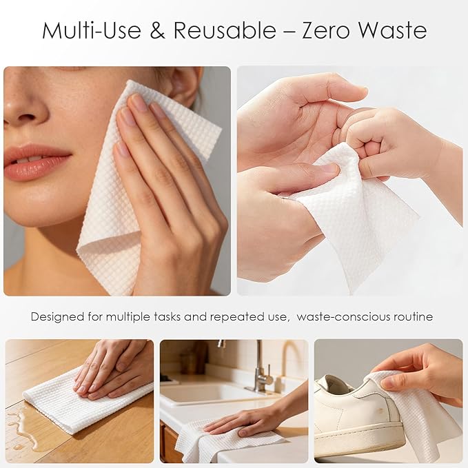 Lyun Cloudlet Disposable Face Towels XL, 10"x12" Ultra Soft & Thick Dry Wipes, Makeup Remover & Facial Cleansing Towels for Sensitive Skin, 50 Count, 2 Pack