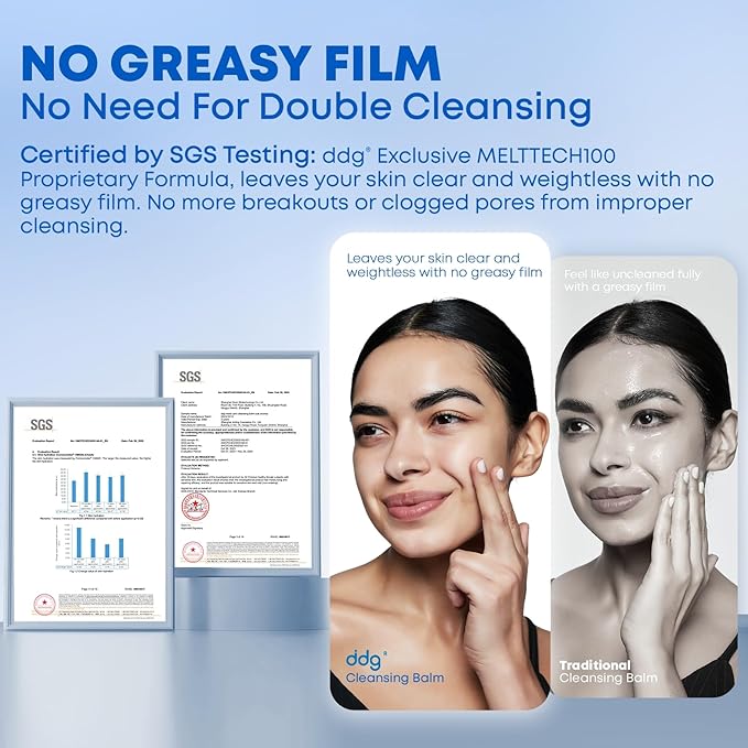 ddg Cleansing Balm Makeup Remover for Sensitive Skin,Eye Makeup Remover & Facial Cleanser for Waterproof Makeup Removal,Vegan Plant Oils,Nourishing & Hydrating,1.69 fl oz/50ml
