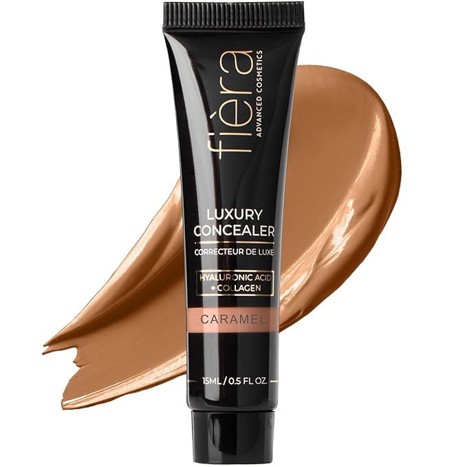 Fièra Luxury Concealer & Foundation with Anti-Aging Ingredients - Full Coverage for Dark Circles, Wrinkles, Fine Lines, and Spots, All-Day Wear For Mature Skin - Caramel, 0.5 FL. OZ. / 15 ML